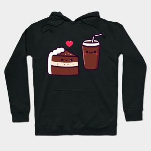 Kawaii Chocolate Cake and Cola Drink Couple with a Heart | Cute Kawaii Food Art Hoodie